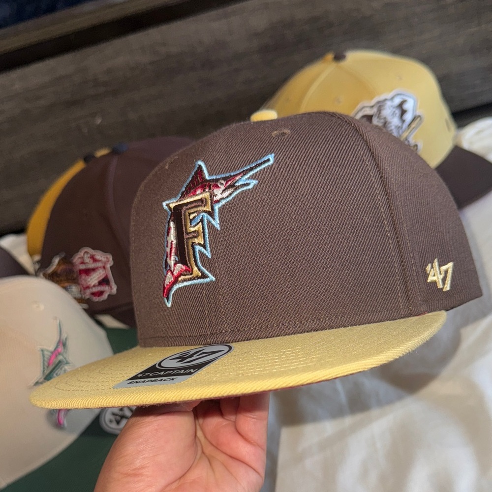 SnapBack 47 Brown and Yellow Cap with Fish Logo